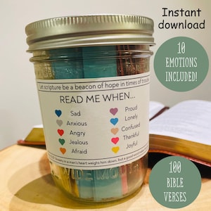 Bible Verse Jar, Scripture Jar, Read Me When Jar Prayer Jar Printable God's Survival Kit Pastor Wife Gift Pastor Appreciation Feelings Wheel