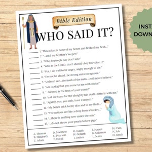 Bible Games for Kids | Who Said It | Kids Bible Study |Group Activity | Guess Who | Christian Games | Seminary Printables | Bible Characters