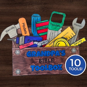 Grandparents Day Craft, Printable Bible Toolbox for Grandpa, DIY Grandpa Card, Sunday School Craft, All About Papa Papaw, New Grandpa Gift