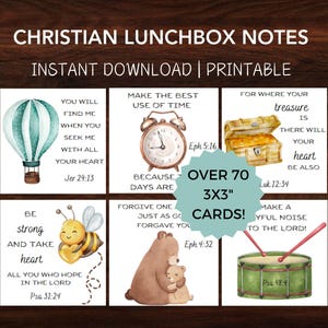 Notes de boîte à lunch | Notes de boîte à lunch chrétienne | Cartes Lunchbox | Cartes de compliments | Notes de déjeuner mignonnes | Mots d'affirmation pour les enfants