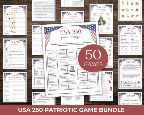 250th Anniversary America 250 Game Bundle, USA 250 Years, Family Reunion Games, Team Building Games, Ice Breaker Games, 4th of July Trivia
