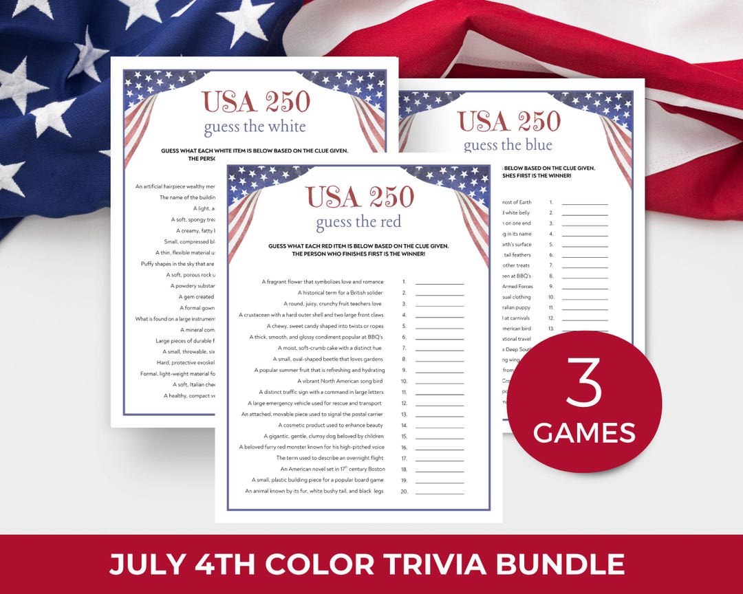 250th Anniversary 4th of July Trivia, America 4th of July Games, 250 ...