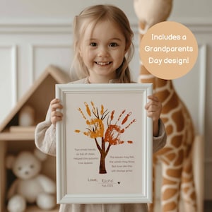 Lavoretto autunnale con le impronte delle mani, Festa dei nonni, Impronta delle mani per la scuola materna, Regalo per il nonno, Poesia con albero di foglie per neonati e bambini piccoli, Attività ricordo per l'asilo nido