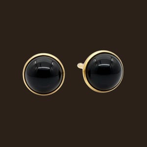 Black Onyx Round Mini Stud Earrings in Solid 14K Gold