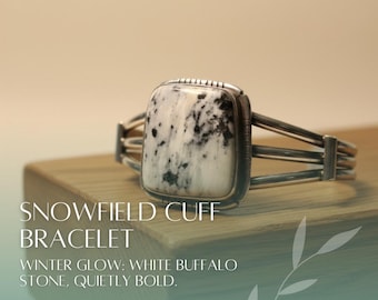 White Buffalo Sterling Silver Cuff – Navajo Split Shank Southwest Bracelet