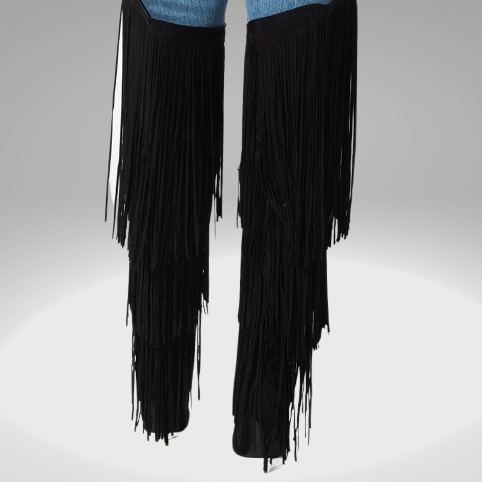 Tassel Fringe Belted Chaps Boots Handmade Real Black Sude Leather Etsy