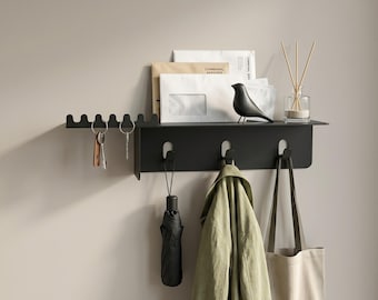 Mensola da parete con portachiavi: organizer in metallo per l'ingresso, idea regalo per la nuova casa.