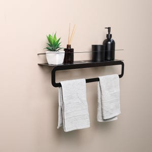 Bathroom Decor Metal Bathroom Floating Shelf with Towel Holder Ergonomic Wall Shelf Unique First Home Gift Decor Bathroom Organizer Shelf
