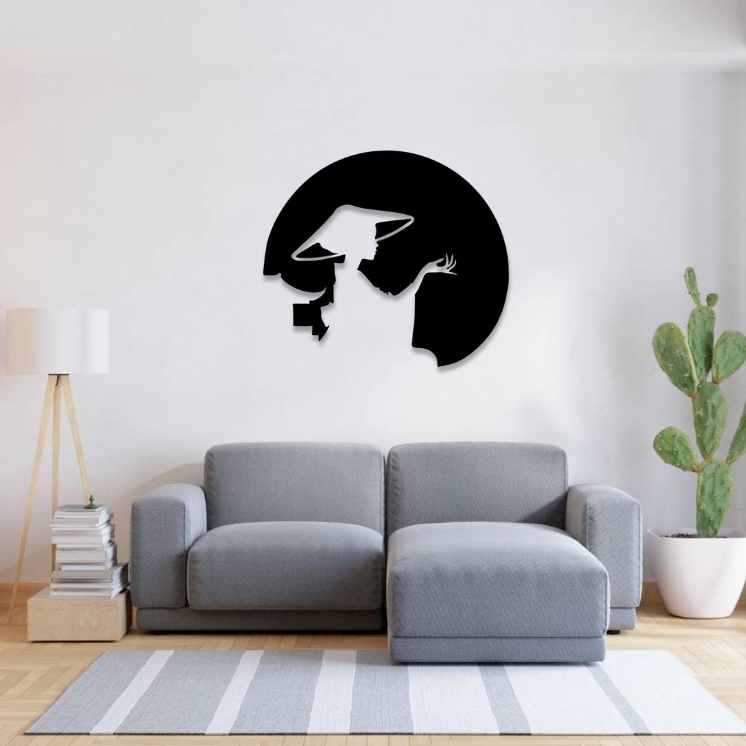 Extra Large Wall Art Japanese Girl Minimalist Black Metal Oversized