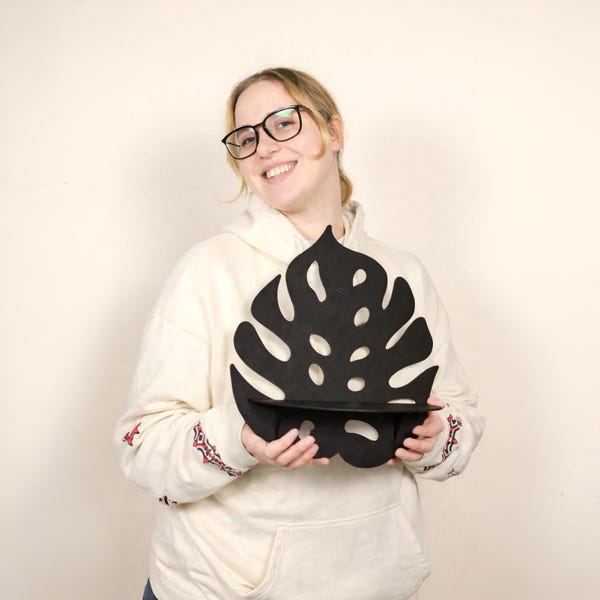 Monstera Metal Wall Shelf, Black Leaf Floating Shelf, Plant Lover Gift