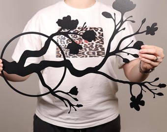 Cherry Blossom Metal Wall Art: Japanese Sakura Tree Branch Decor