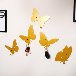 Wall Key Holder Set of 5 Butterflies Metal Wall Hooks Minimalist Entryway Decor 30th Birthday Gift for Decor Lover Metal Butterfly Hooks