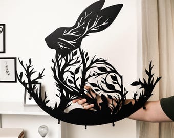 Portachiavi da parete in metallo a forma di coniglio: decorazione per ingresso in stile Cottagecore