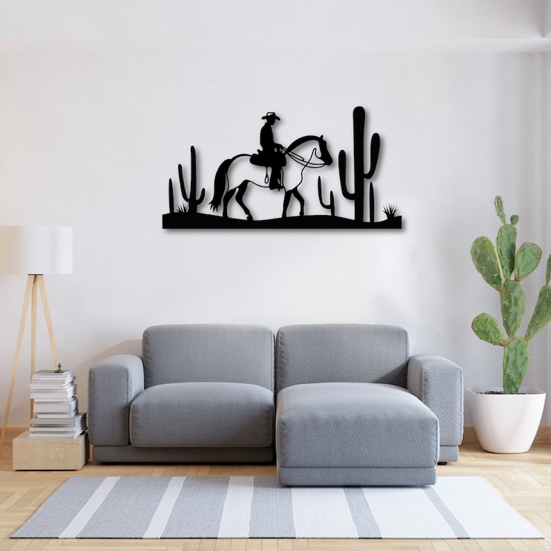 Extra Large Wall Art Cowboy on the Horse Wall Decor Unique Country Wall