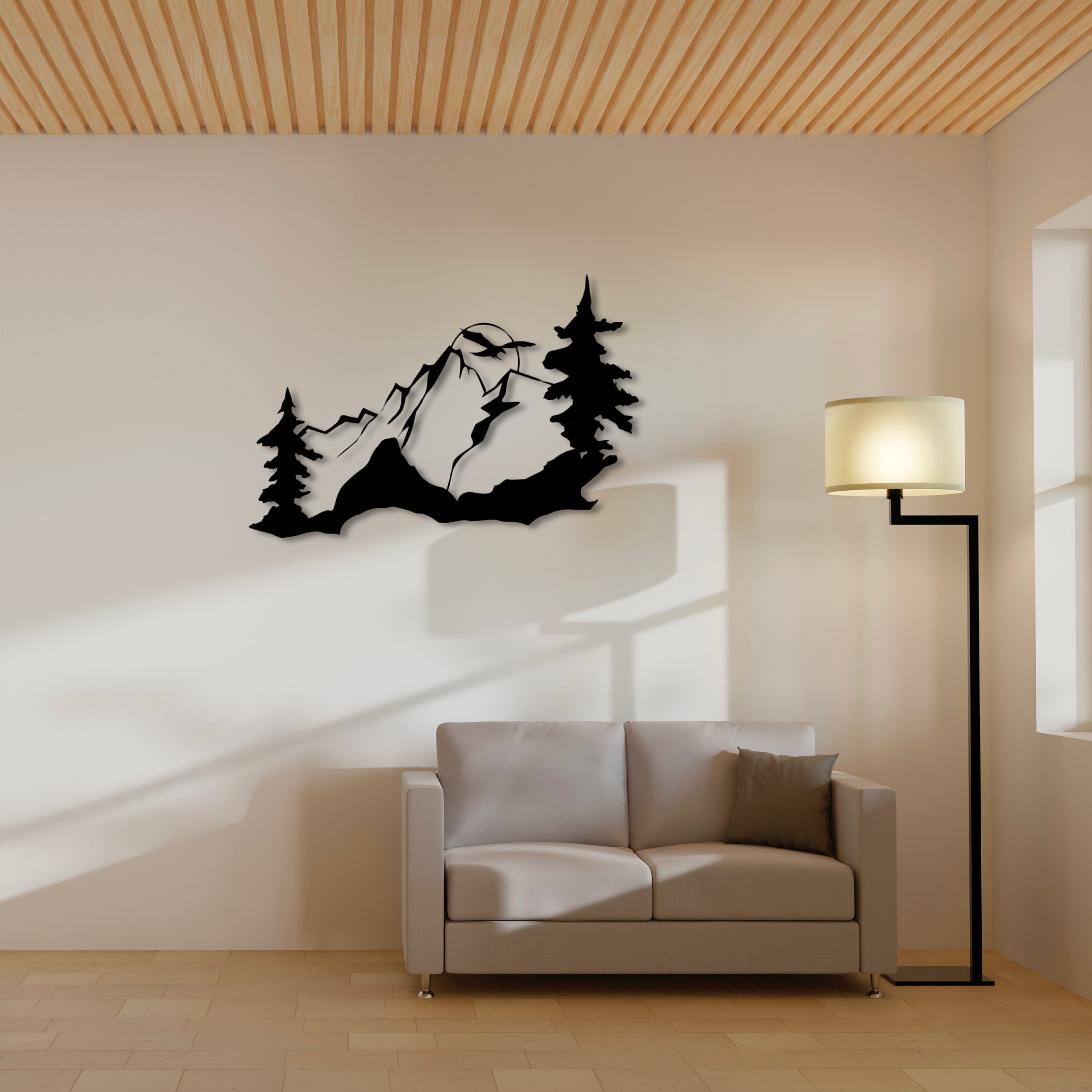 Large Metal Wall Art Mountains Birds Metal Wall Decor Unique Forest ...