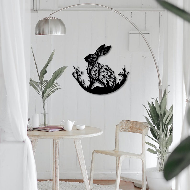 Metal Wall Art Branch Rabbit Unique Wall Art Black Rabbit Farmhouse