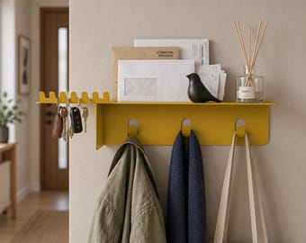 Metal Shelf with Hooks: Entryway Wall Organizer, Key and Mail Holder