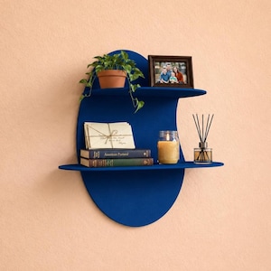 Blue Metal Wavy Wall Shelf: Modern House Interior Decor