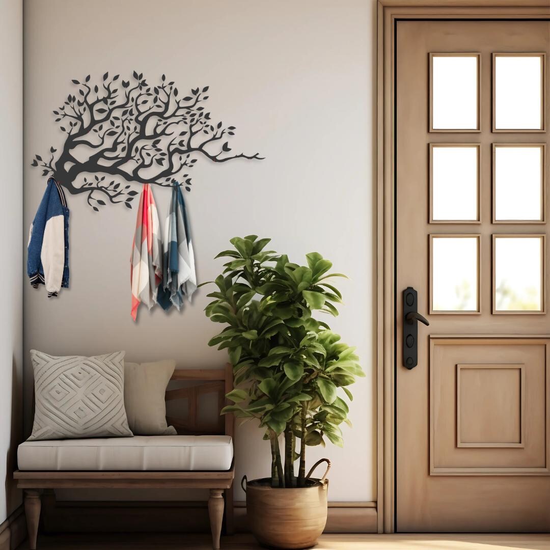 Metal Tree Branch Key Holder, Rustic Wall Decor & Coat Rack - Etsy