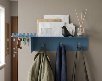 Sleutelhouder voor aan de muur: halorganizer met post, sleutelhaken voor plank, metalen plank voor kapstokhaken