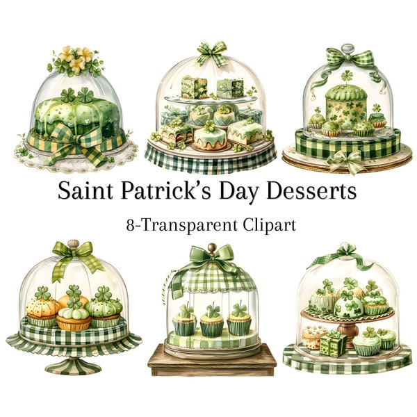 St. Paddy's Day Dessert Clipart Transparent PNG  Digital Download, Coffee Bar Pastry Desserts Clipart PNG, Emerald Green Buffalo Check