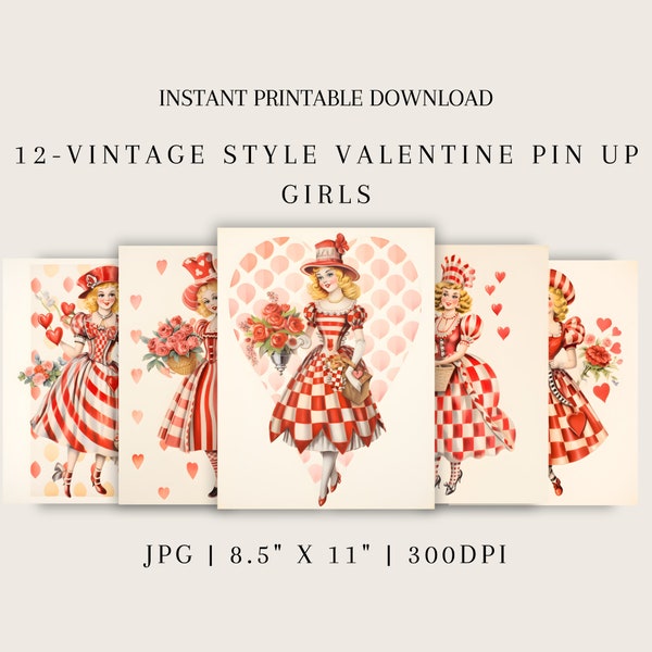 Retro Valentine Girl Cards  1940s Inspired Digital Download for Mixed Media Paper Art