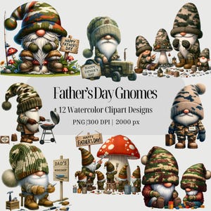 Father&#39;s Day Gnome Clipart Printable for the Outdoor Lover Transparent PNG Digital Download