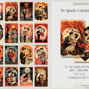 My Spooky Valentine 1950 Vintage Inspiriert Retro Valentinstag Karte Illustrationen Digitaler Download Scrapbook Junk Journal Vorgefertigte Papierkunst
