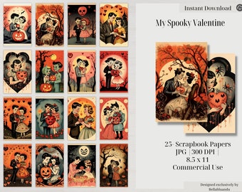 My Spooky Valentine 1950 Vintage Inspired Retro Valentines Day Card Illustrations Digital Download Scrapbook Junk Journal Premade Paper Art