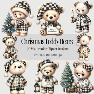 Ours de Noël à carreaux Clipart Buffalo plaid Check imprimable en téléchargement numérique PNG pour un usage commercial