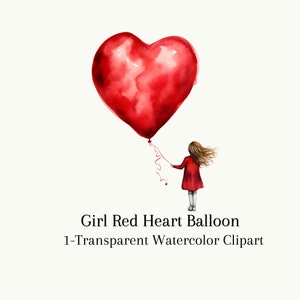 Valentine Heart Clipart para artesanato e decoração de casa Menina com um balão de coração vermelho Clipart PNG Fundo transparente Download digital instantâneo
