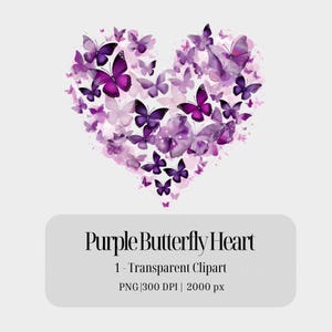 Lila Schmetterling Herz Clipart PNG transparenter Hintergrund Sofortiger digitaler Download Valentine Herz Clipart für Handwerk und Wohnkultur