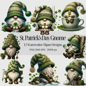 Clipart de nain de la Saint-Patrick PNG Transparents, gnomes pour la Saint-Patrick Sublimation Clipart, trèfle porte-bonheur quatre feuilles clipart trèfle de la Saint-Patrick