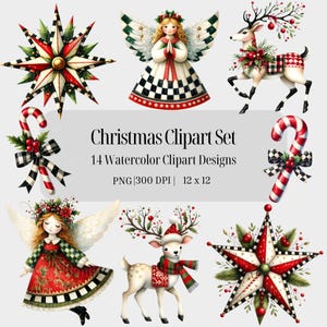 クリスマス クリップアート バンドル セット ホリデー エンジェル、トナカイ、キャンディ ケイン、クリスマス スター (商用利用可)