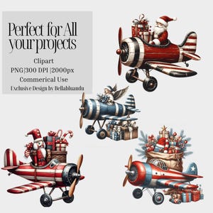 Imágenes prediseñadas de avión navideño retro / PNG de alta resolución para sublimación y decoración navideña