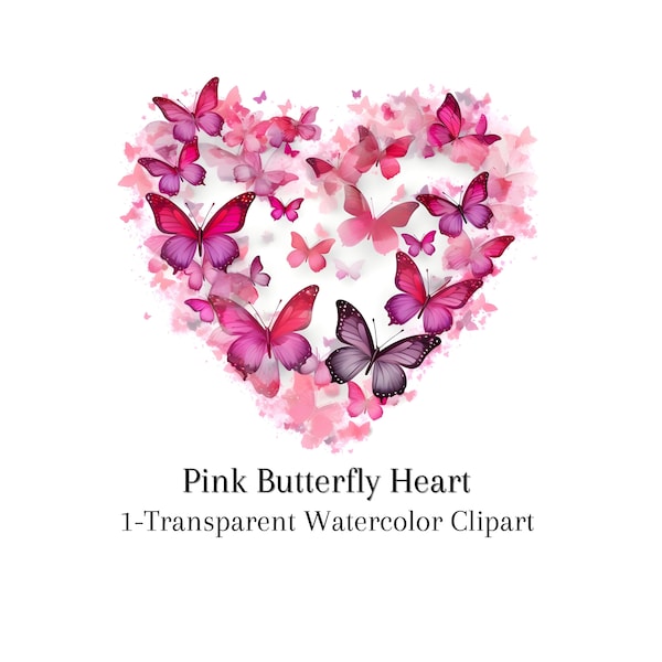 Butterfly Heart Clipart PNG Transparent Background Instant Digital Download Valentine Pink Heart Clipart for Crafts and Home Decor