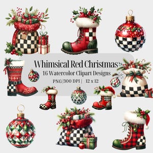 Skurril Rot Weihnachten Clipart schwarz & weiß Buffalo kariert rot und grün Urlaub für digitale Scrapbook Junk Journal Elements
