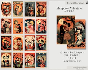 Spooky Valentine Clipart: 1950s Retro Halloween Love Graphics (Digital Download)