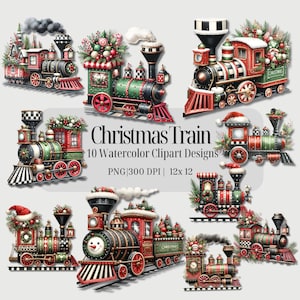 Tren navideño Clipart Cuadros a cuadros Transparente Cuadros de búfalo Trenes navideños Descarga digital para uso comercial