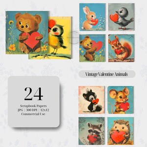 Vintage Saint-Valentin animaux papier à télécharger Retro Valentine Junk Journal scrapbooking vintage papier papier kraft carte animaux Saint-Valentin