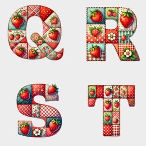 Strawberry Quilted Alphabet Clipart: Patchwork Letters & Numbers (PNG ...