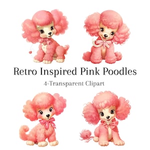 Valentine Retro Pink Poodle Dog Clipart Set PNG Transparent Digital Download Classroom Valentines Day Cards for Kids Valentines Day Gift Tag