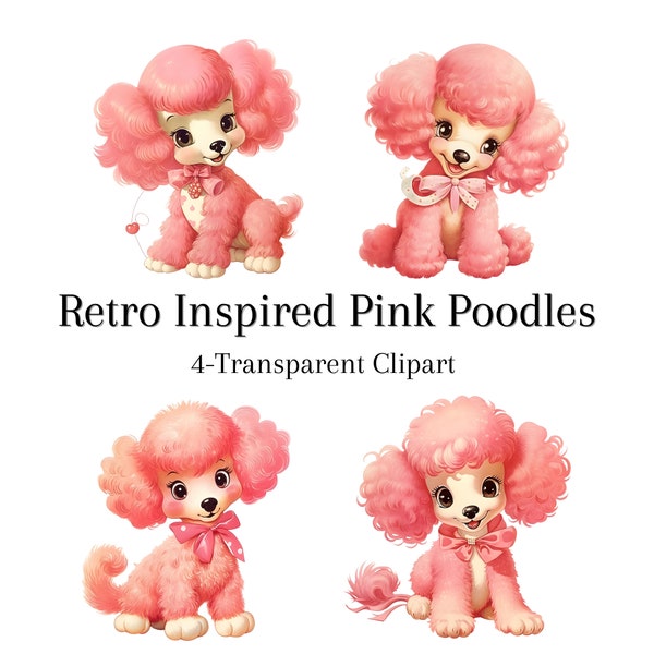 Valentine Retro Pink Poodle Dog Clipart Set PNG Transparent Digital Download Classroom Valentines Day Cards for Kids Valentines Day Gift Tag