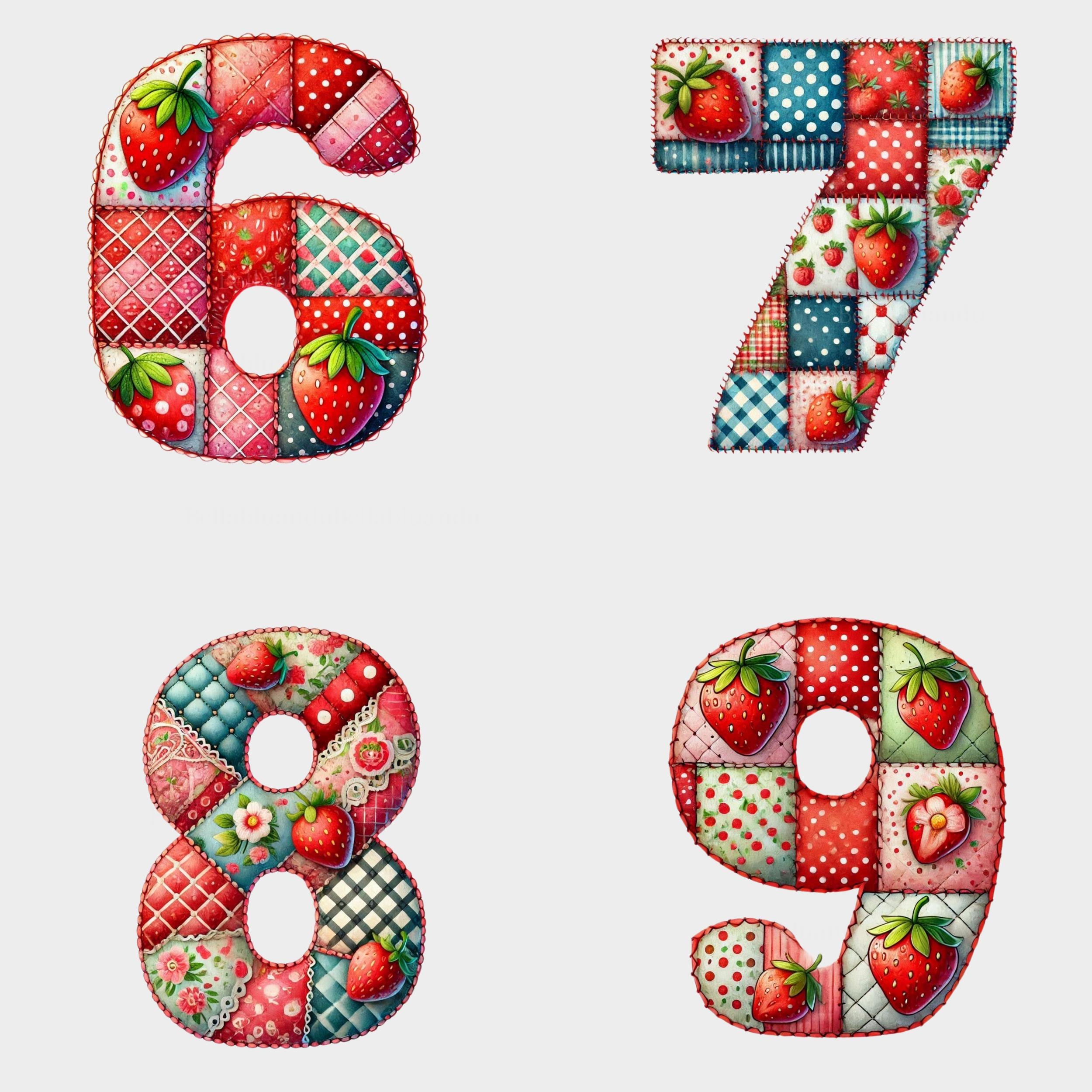 Strawberry Quilted Alphabet Clipart: Patchwork Letters & Numbers (PNG ...