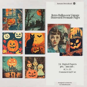 Retro Halloween Digital Paper: 40's-50's Scrapbook Ephemera (Digital Download)