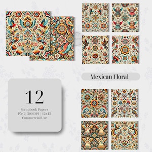 Mexican Floral Scrapbook Paper: Folk Art PNG Bundle (Digital Download)