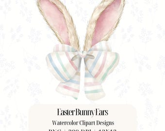 Watercolor Bunny Ears PNG: Coquette Bow Clipart (Digital Download)