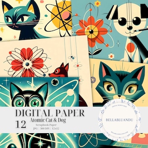 Atomic Cat & Dog Scrapbook Paper: Retro MCM Designs (Digital Download)