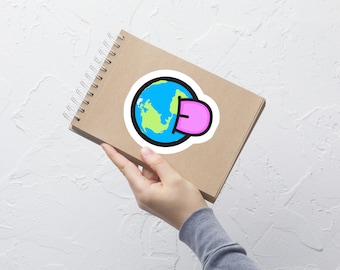 Go Lick The World! Earth and Pink Tongue Vinyl Sticker / 3", 4", or 5.5" / Earth Day