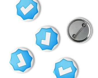 Blue Check Pin Buttons (Set of 5) - Social Media Party Favors